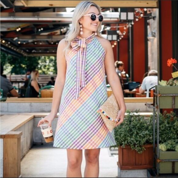 J. Crew Tie Neck Dress Multi Color Plaid sz 6 - Picture 2 of 11